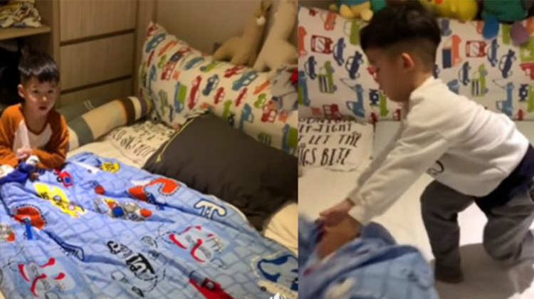 折棉被飛翔反應大不同！飛飛10秒完成，翔翔鑽回被窩