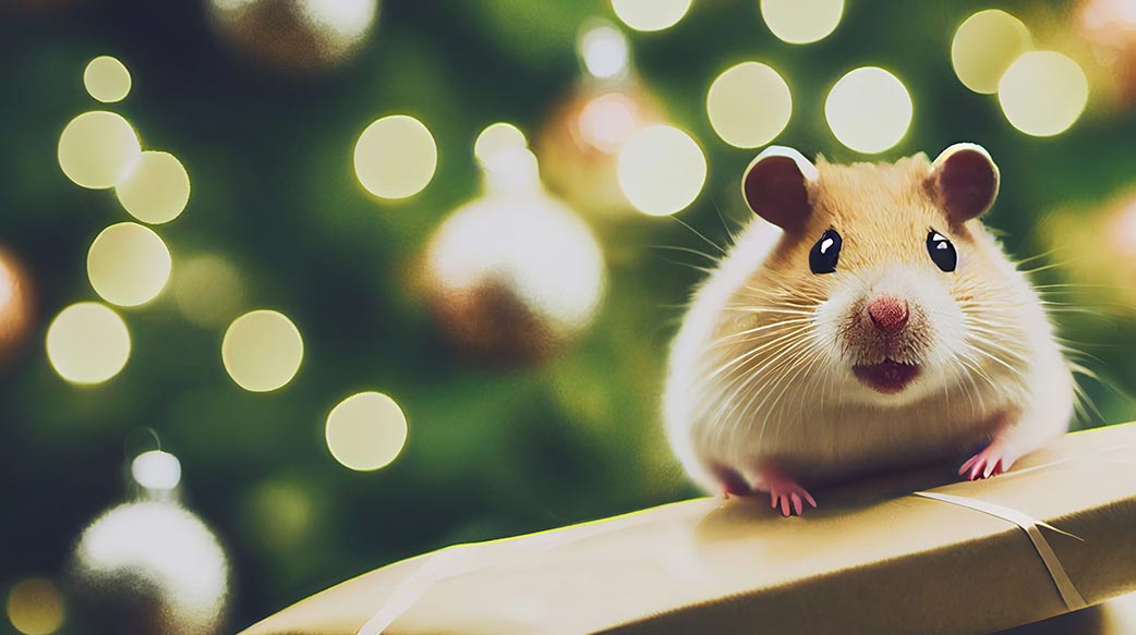 圣诞 圣诞 礼物 圣诞树 树 动物 箱 庆祝 庆典 可爱 节假日 圣诞装饰 鼠标 宠物 鼠 背景虚化 礼品盒 插图 圣诞老人