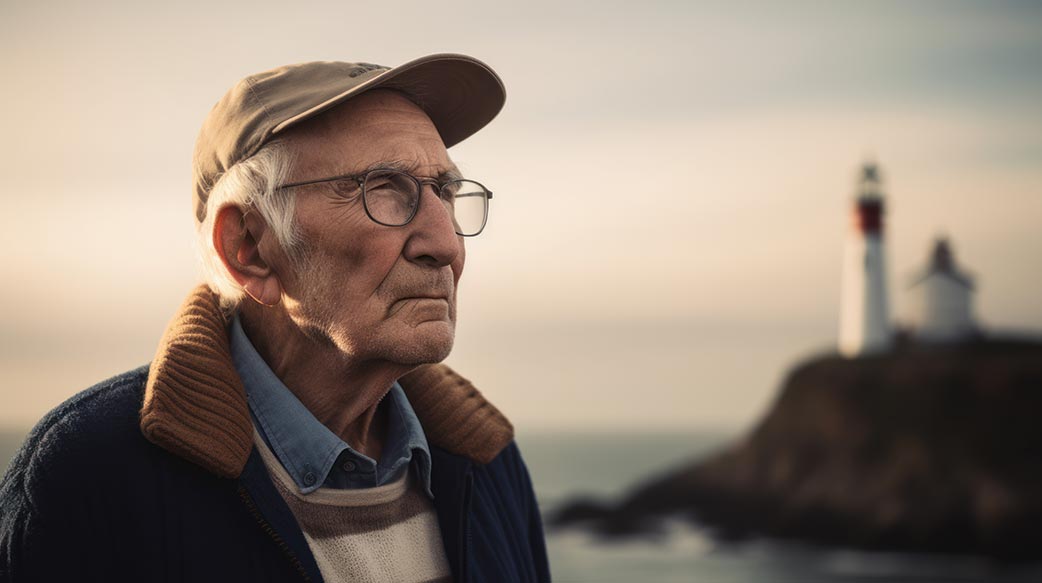 性质 海洋 老年 老 灯塔 男人 肖像 一 退休 人 成人 寻找 前辈 老 海滩 人 男性 旅游 跟班