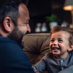 和儿子嘻闹的爸爸